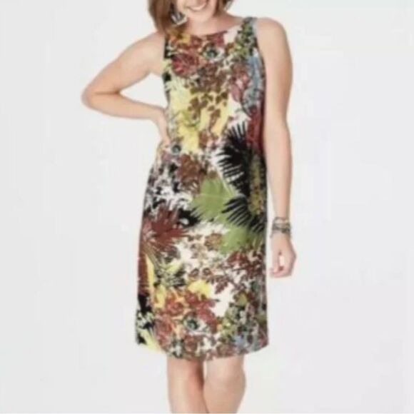 J Jill Yellow Tropical Floral Shift Tank Dress Size Small - Picture 8 of 8